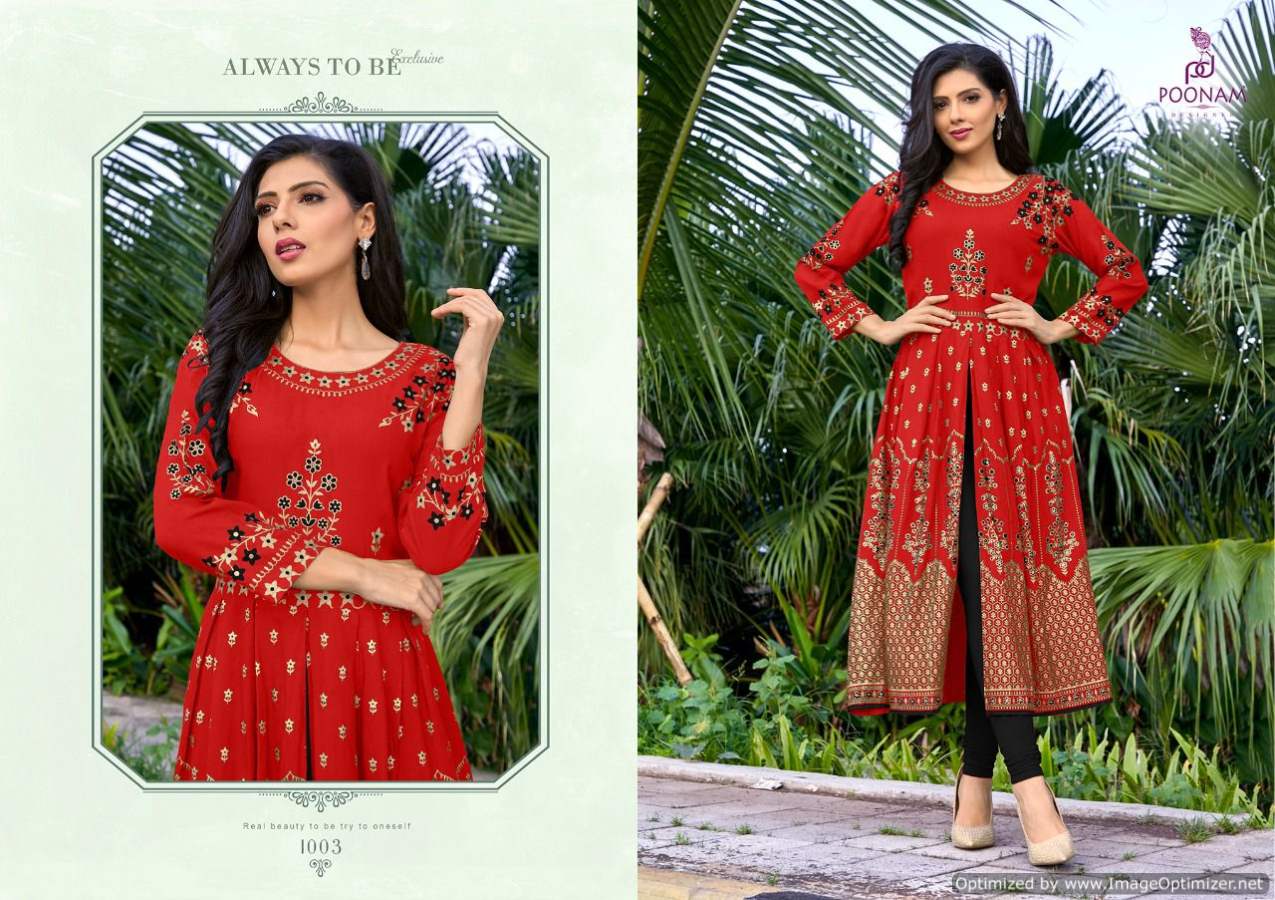 Poonam Yashika Latest Ethnic Wear Rayon Foil Printed Kurti Collection